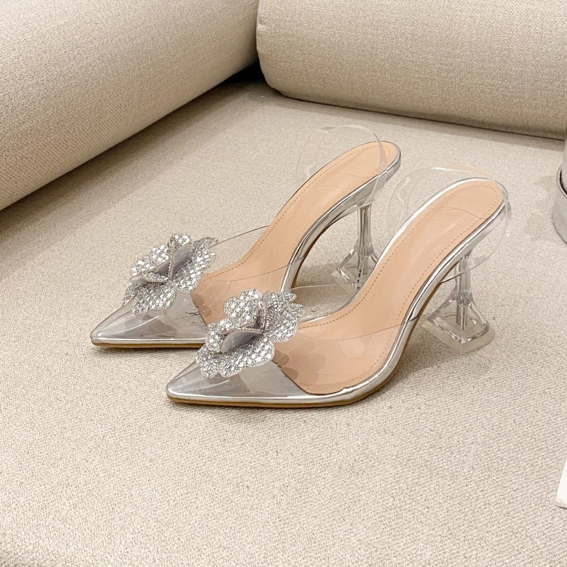 

New Summer Women's High Heel Sandals Pointed High Heels Sexy Versatile Rhinestone Wine Glass Heel Closed Toe Sandals