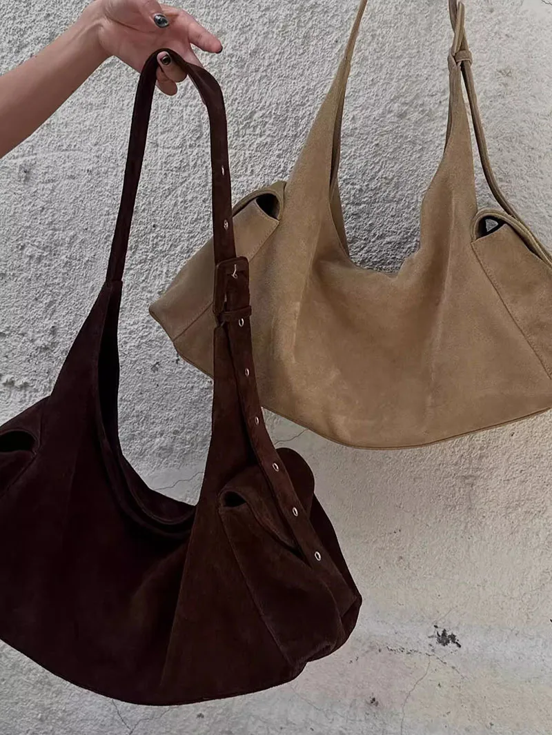 

Casual Faux Suede Shoulder Bag Vintage Tote Handbag Women Retro Underarm Pouch Autumn Winter Large Capacity Top-Handle Bag