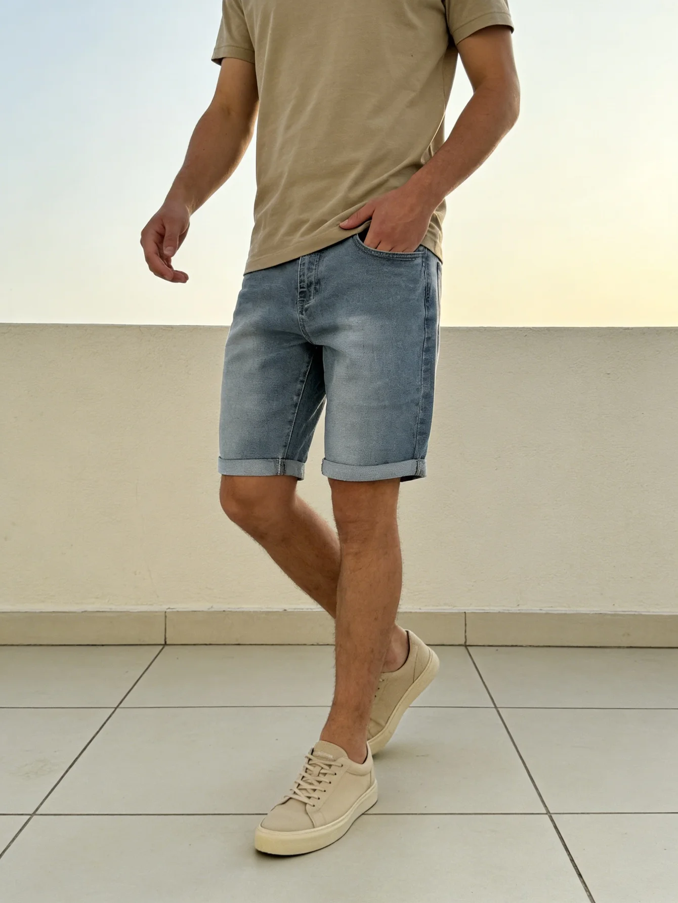 

Men Classic Original Blue Stretch Jorts Slim Fit Casual Denim Pants Drip Street Fashion