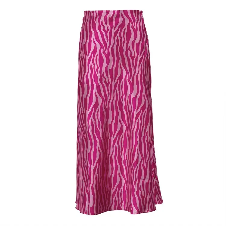 

Elegant Zebra Print Long Skirts for Women High Waist Satin Summer Dress Office Lady Pink Dress Vintage Fishtail Skirts