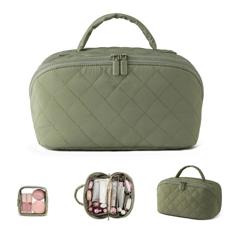 Portable makeup bag with large capacity, hand-held makeup brush storage bag, high-end travel toiletry bag