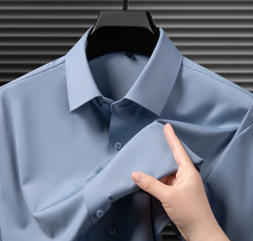 

Men's long-sleeved shirt with seamless and non-stretching design, high-quality men's casual and comfortable pure color clothing