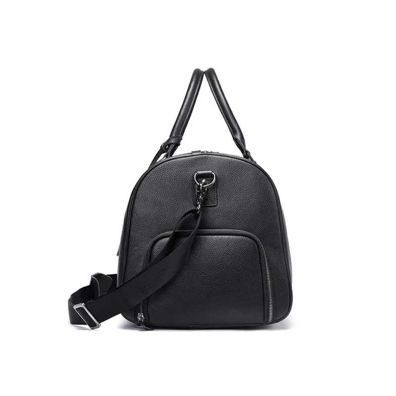 Large Capacity Retro Style Men's Leather Duffel Bag Simple Design Zipper Seal Business Travel Handbag