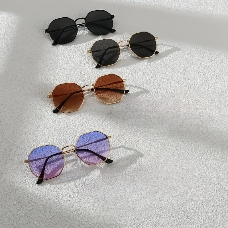 4pcs Unisex Polygonal Metal Frame Versatile Style Summer UV Resistant Sunglasses