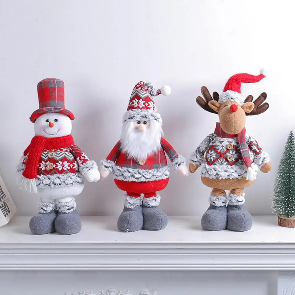 Holiday Gift for Friends Family Retractable Leg Christmas Plush Dolls Standing Santa Claus Snowman Reindeer Festive for Home