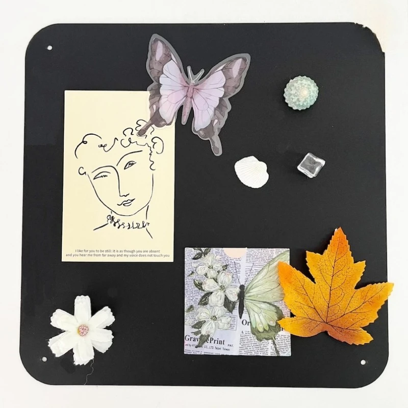 Square Magnetic Memory Board,Metal Fridge Magnet Collection Decor,Minimalist Memory Display,Modern Travel Magnet Collection.