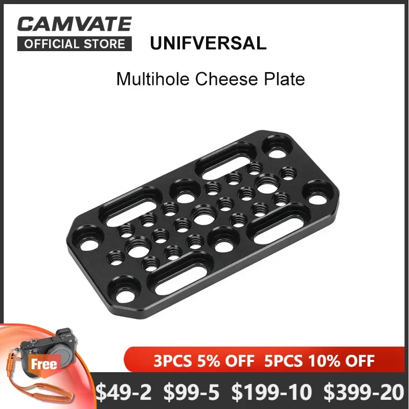 CAMVATE Versatile Cheese Plate Mounting Extension Platform With Multiple 1/4 3/8inch Thread For DLSR Camera Cage Kit Baseplate