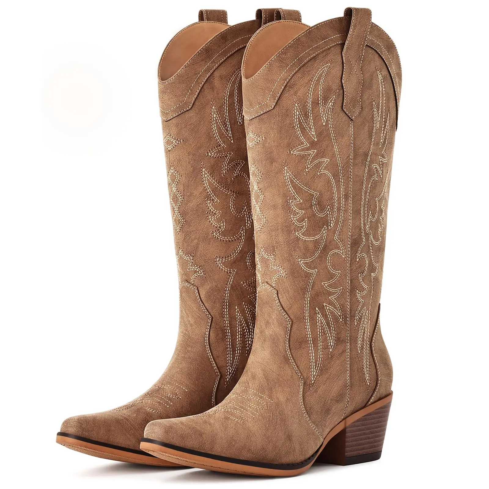 Litfun Snip Toe Women's Cowboy Boots Comfort Chunky Heel Boots Ideal for low insteps Western Cowgirl Boots Mid Calf For Women