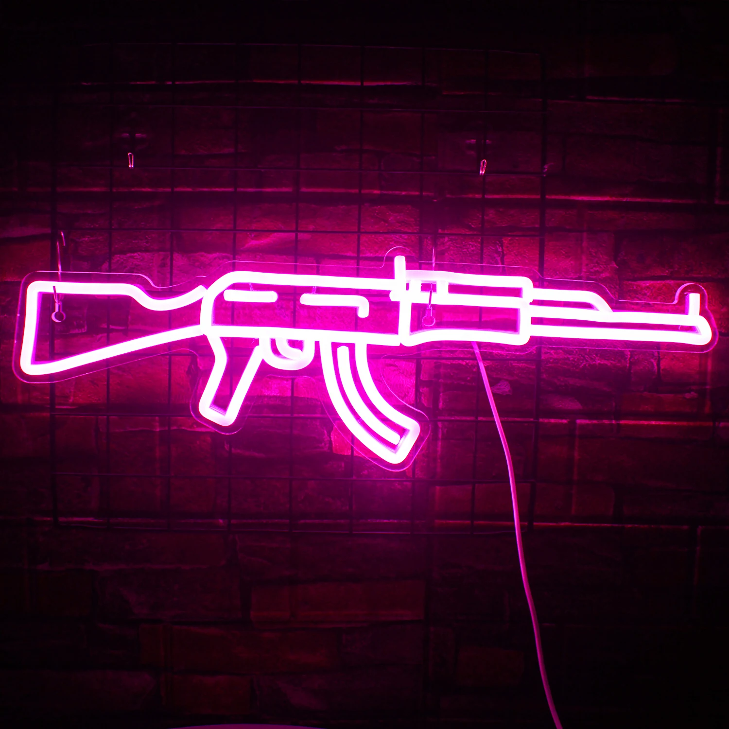  AK 47 Super Cool Gun LED Room Wall Decor USB Powered With Switch Hanging Acrylic For Gaming Lighting Game Room Bedroom Decor 