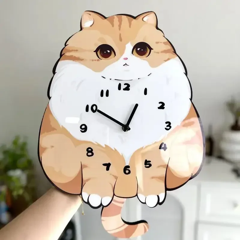 Cat Cute Cartoon Creative Swing Wall Clock Home Living Room Bedroom Decoration Mute No Punch Hanging Wall Clock