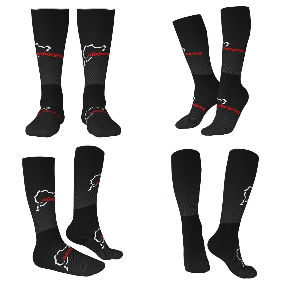 All Seasons Nurburgring Carbon Fiber White Red Socks Harajuku Crew Socks Funny Stockings for Men Women