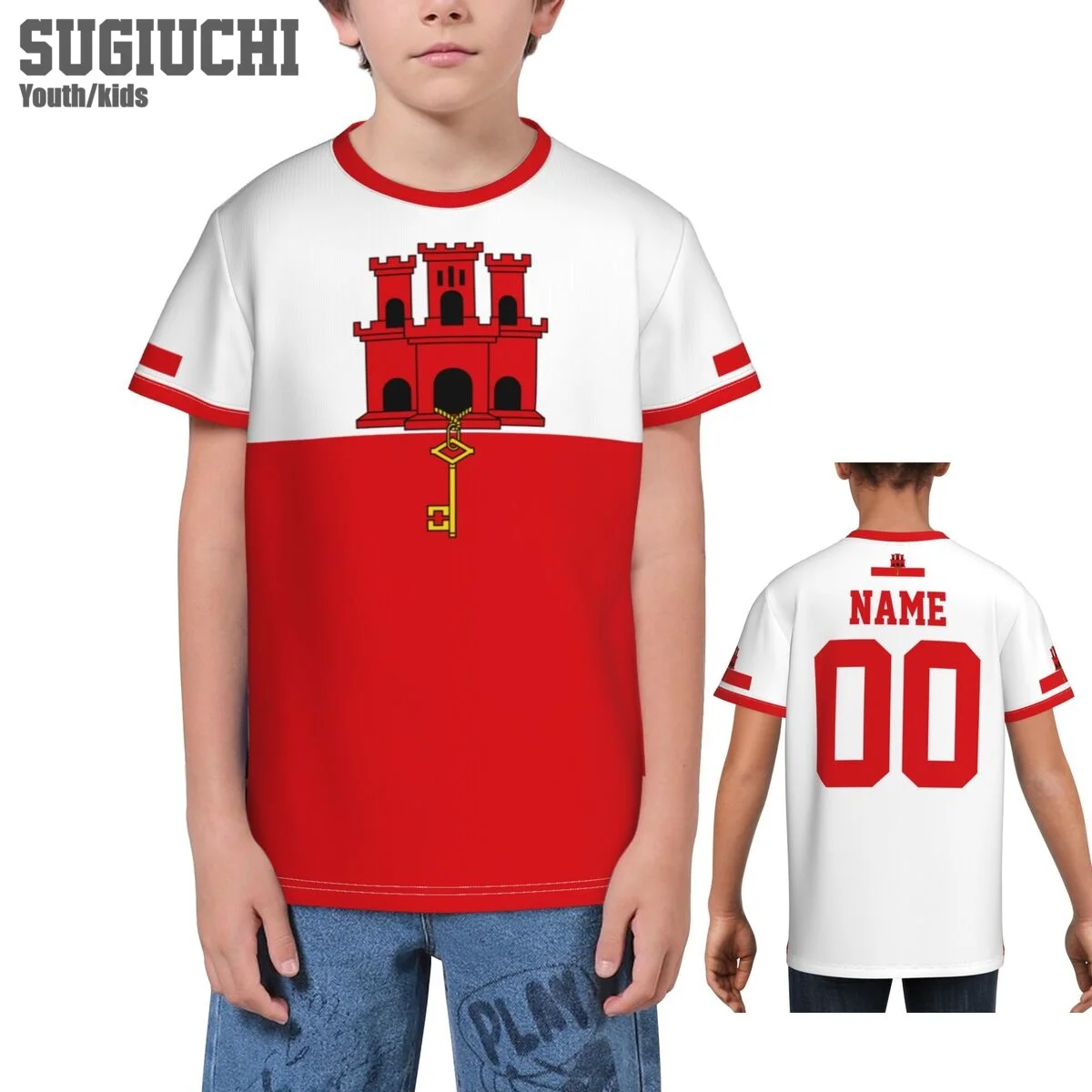 

Custom Name Number Gibraltar Flag Emblem 3D T-shirts For Kids Youth Boy/Girl Tees Soccer Football Fans Gift T shirt