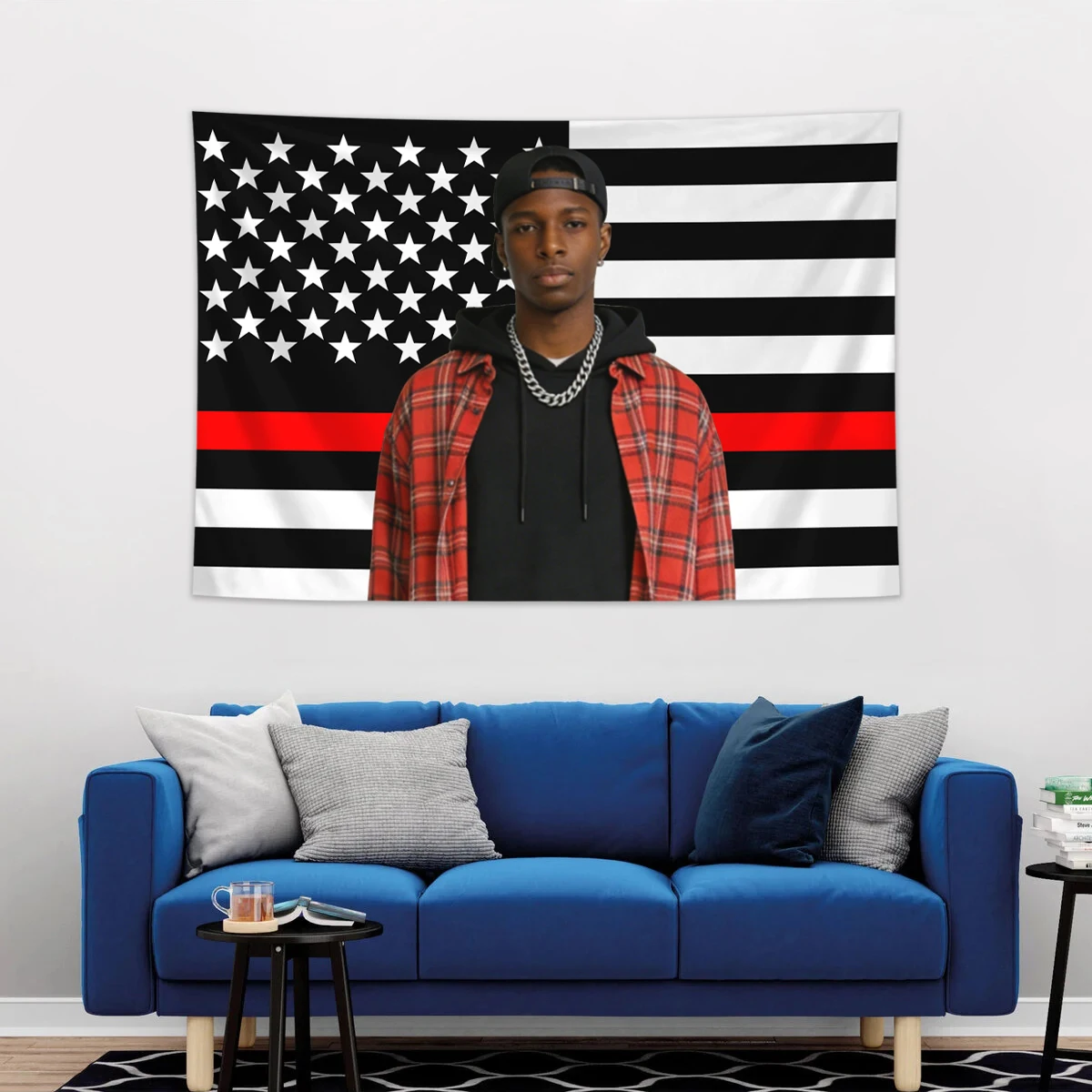 Personalized Photo Customized American Flag Tapestry, Room Decoration Banner Tapestry Customized for family, Pets, Idols