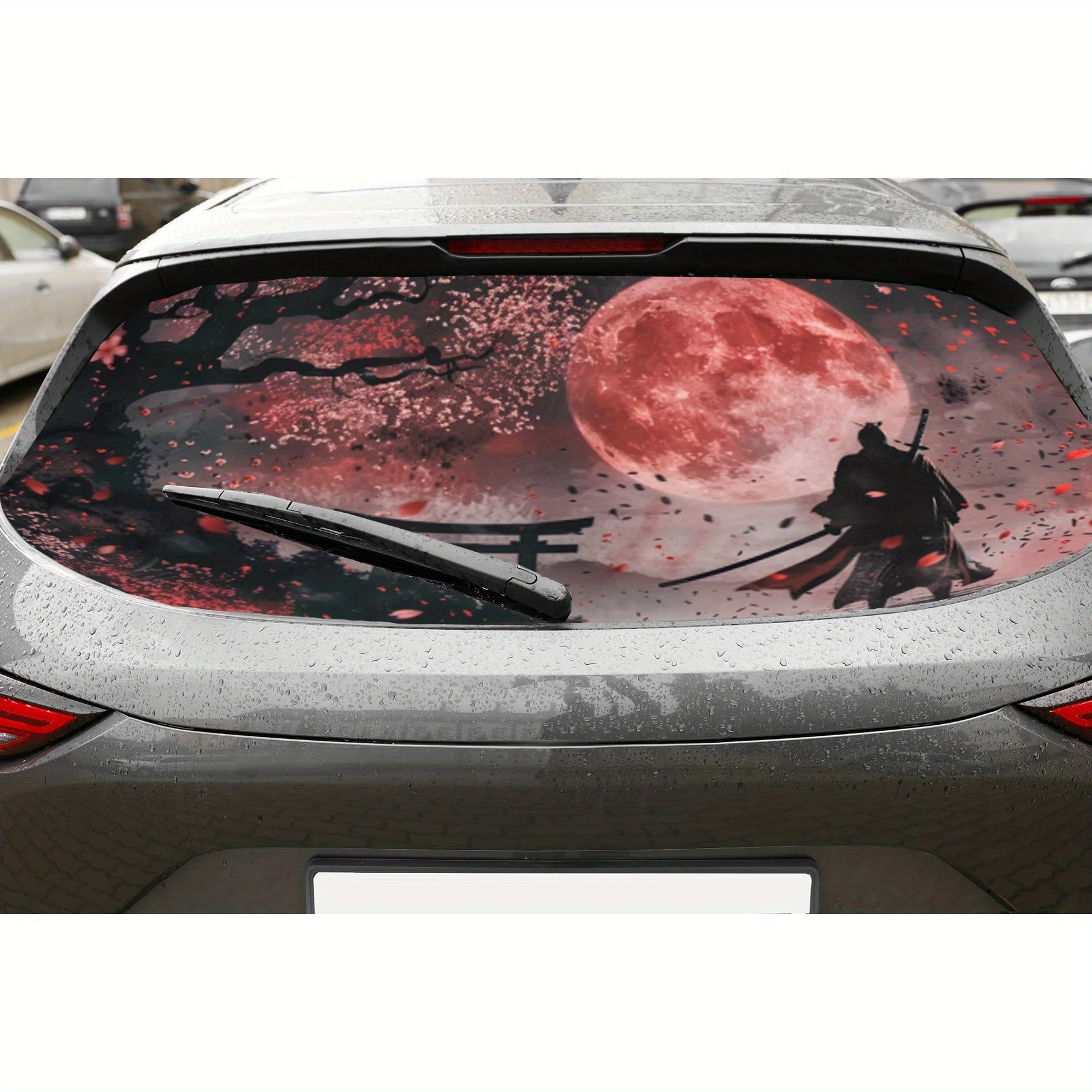 

Warrior in the moonlight PVC material self-adhesive waterproof car rear window sticker, easy to paste without falling off, water