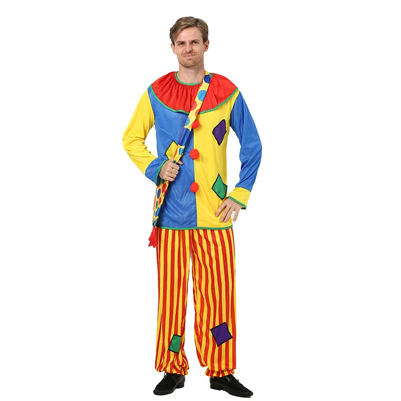 Costume de Clown de spectacle de cirque d'halloween pour hommes adultes, combinaison unisexe pour fête à thème, vêtements de Cosplay