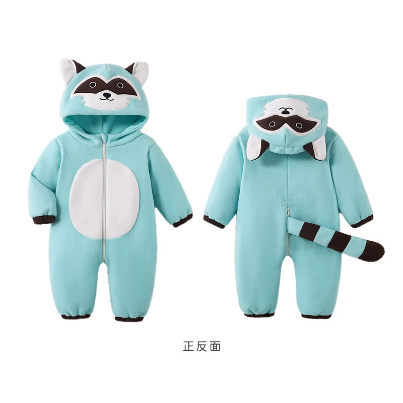 Halloween Baby Romper Winter Hooded Cotton Toddler Infant Clothes Overall Cartoon Raccoon Bodysuit Jumpsuit Costume For Kid Bebe