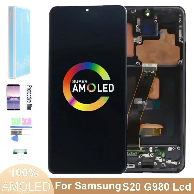 100% AMOLED Lcd Screen For Samsung Galaxy S20 G980 G980F SM-G980F/DS G980B/DS Display Touch Glass Digitizer Assembly