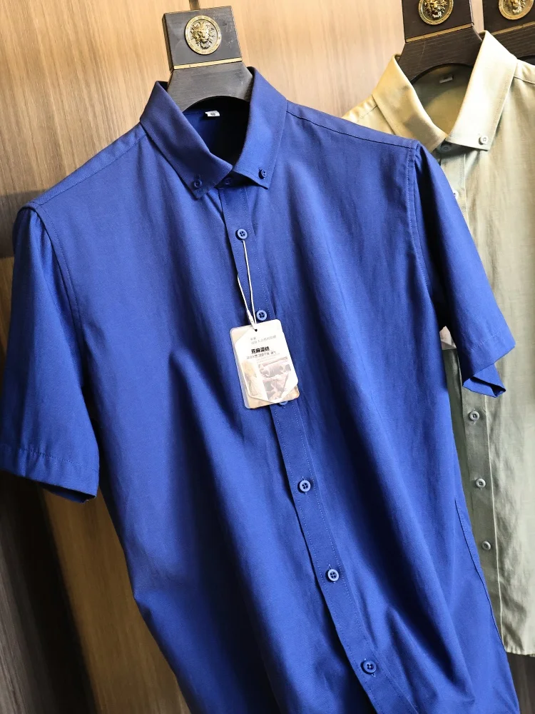 

Cotton Linen Short Sleeve Shirt for Men Natural Breathable Summer Business Casual Modal Elastic Button down Shirt