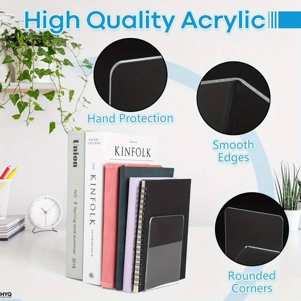 4/8pcs Set Clear Acrylic Bookends - Desktop Display Stands for Office, Home & Retail Use, Book Storage, Transparent