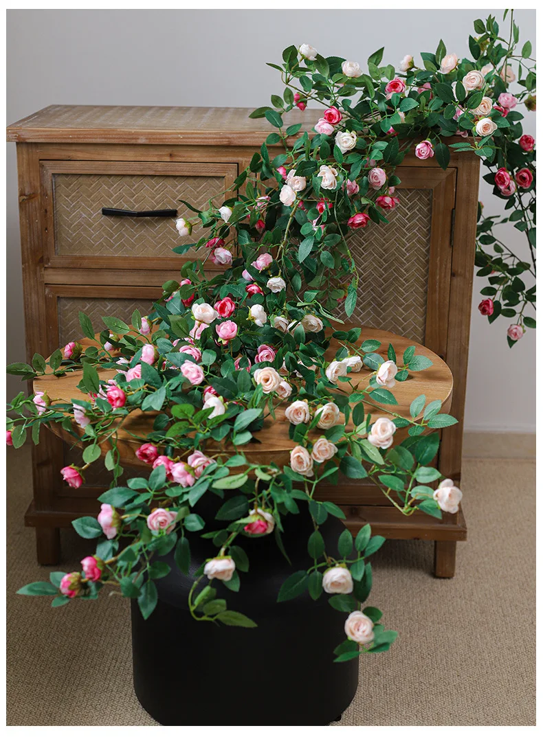 Künstliche Efeugirlande, Seidenrosen-Hängepflanzen, künstliche Blumen für Hochzeit, Zuhause, Garten, Wandbogen-Dekoration, künstliche Rosen – Detail 1
