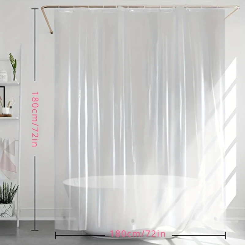 1pc Transparent Plastic Shower Curtain With 12 Hooks And 3 magnet,Waterproof And Mildew-Proof Fabric Bath Curtain,Bathroom Decor