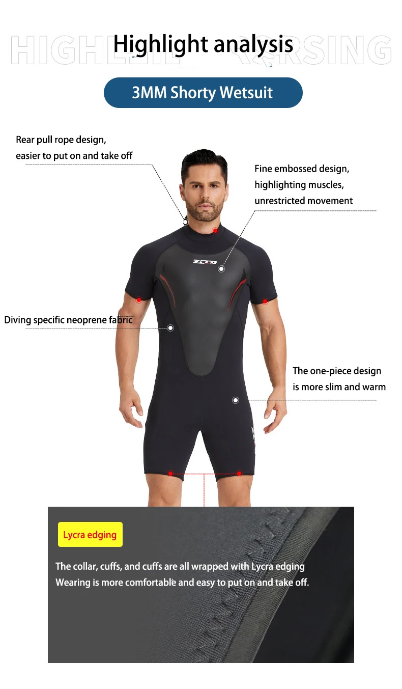 Shorty-Neoprenanzug für Männer und Frauen, 3 mm/1,5 mm, Neoprenanzug zum Tauchen, Surfen, Schwimmen, Wassersport, Neopren, Speerfischen, einteilige Neoprenanzüge – Detail 2
