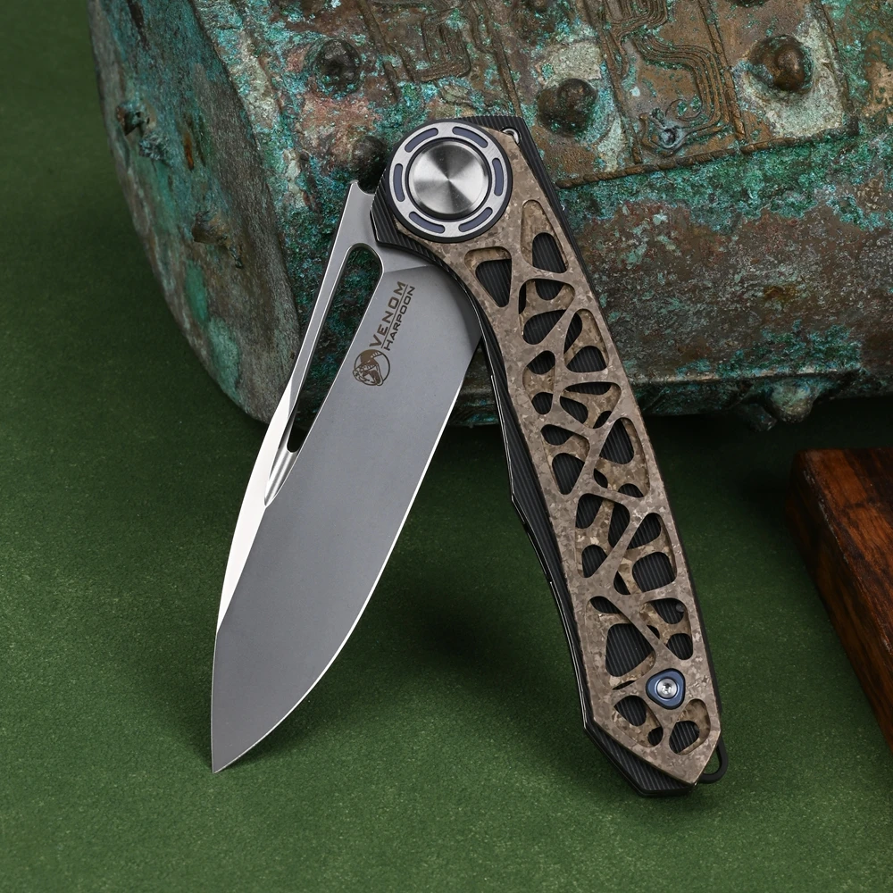 OZ Venom Folding Abyss Thorne Knife M390 Steel Blade Titanium Handle High Quality Outdoor Survival Camping Hiking Tool for Gifts