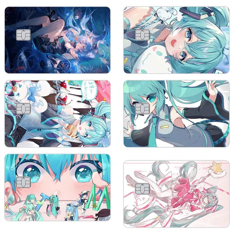Hatsune Miku Kartensticker Kawaii Wasserdichte PVC-Bankkarten- und Buskarten-Dekorationsaufkleber Anime Vocaloid Miku Cartoon-Kartenaufkleber Geschenk