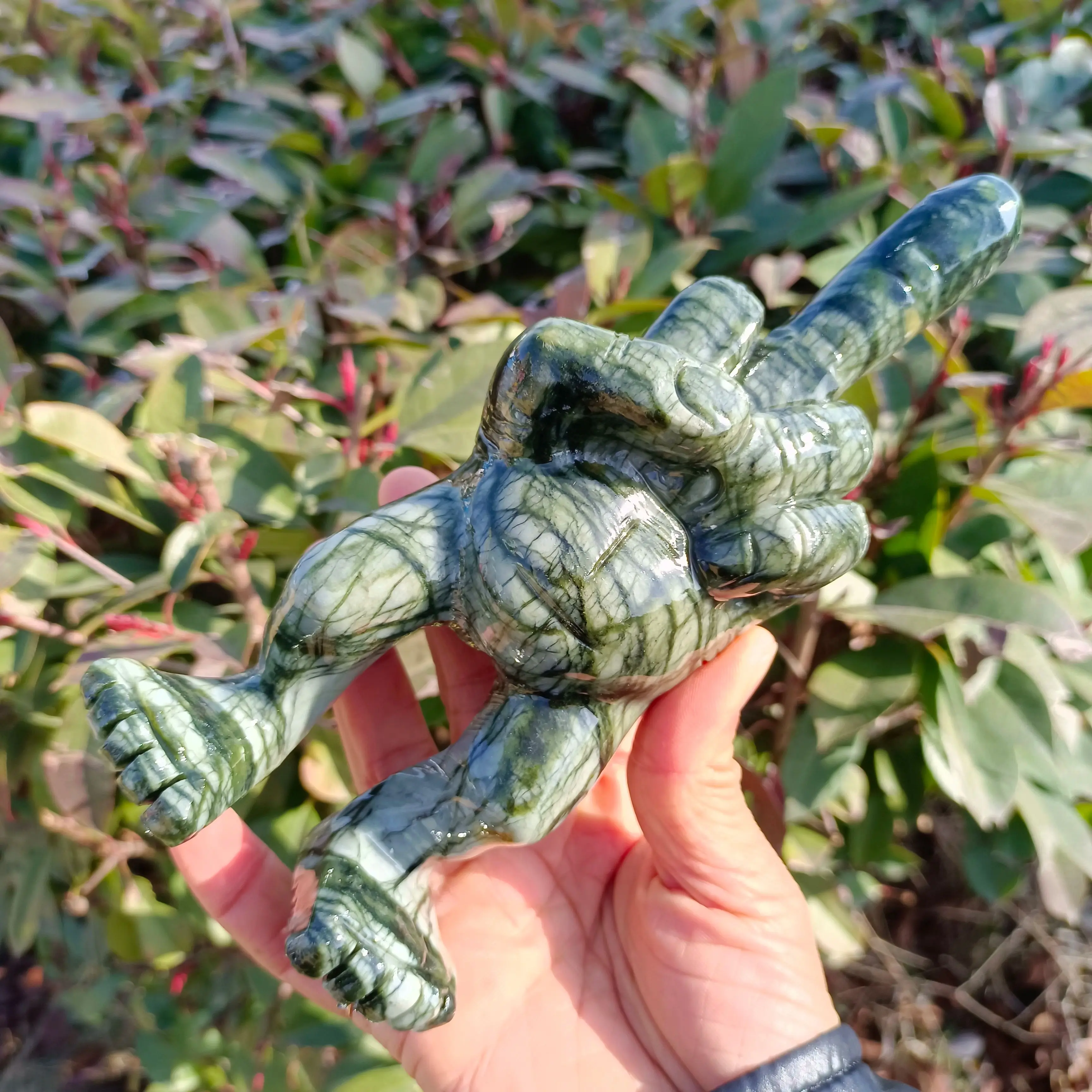 Natural Formed! Tree Jade Funny Model, Quartz Crystal Mineral Carved Fast Leg Middle Finger, Mineral, Reiki, Healing Table Ornam