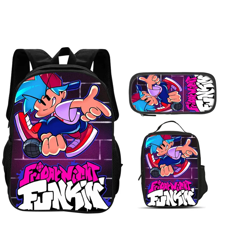Friday Night Funkin 3pcs Set Backpack Pen Bag ice Bag Durable Trendy, Versatile Cartoon School Boy and Girl Birthday Best Gift