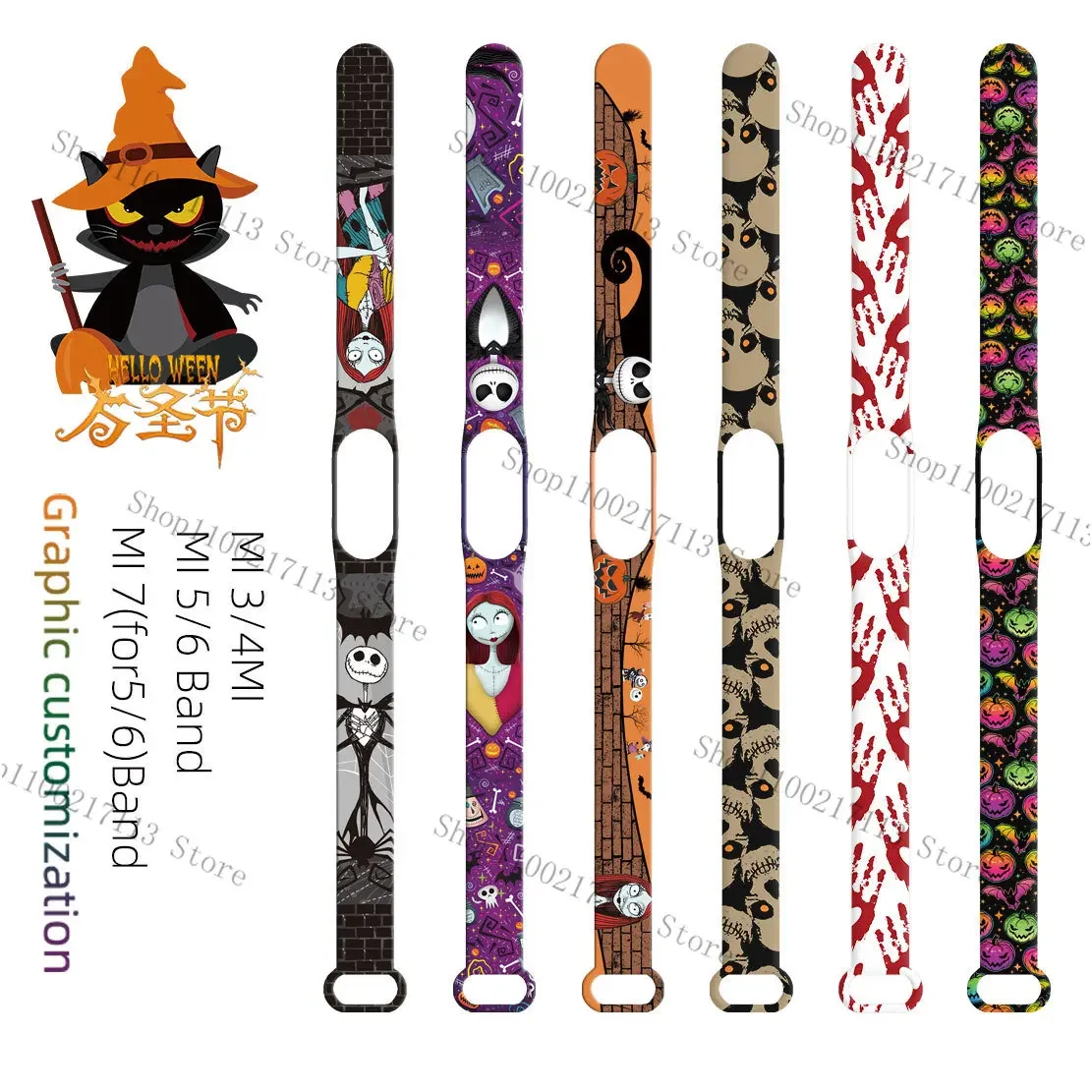 Suitable for Xiaomi Mi Band 7/6/5/4/3NFC wristband Xiaomi Halloween cosplay print watchband replacement strap girl\'s boy\'s gifts