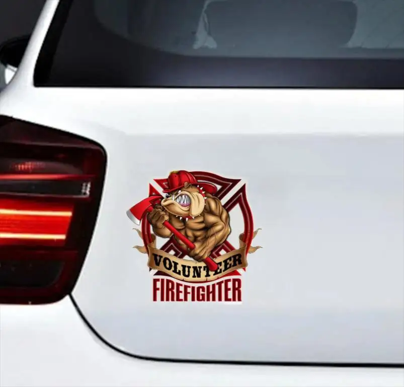 VOLUNTEER FIREFIGHTER BUMPER STICKER CAR STICKER BULLDOG Bumper Window Phone Trunk Guitar Cover scratches Exterior Decor