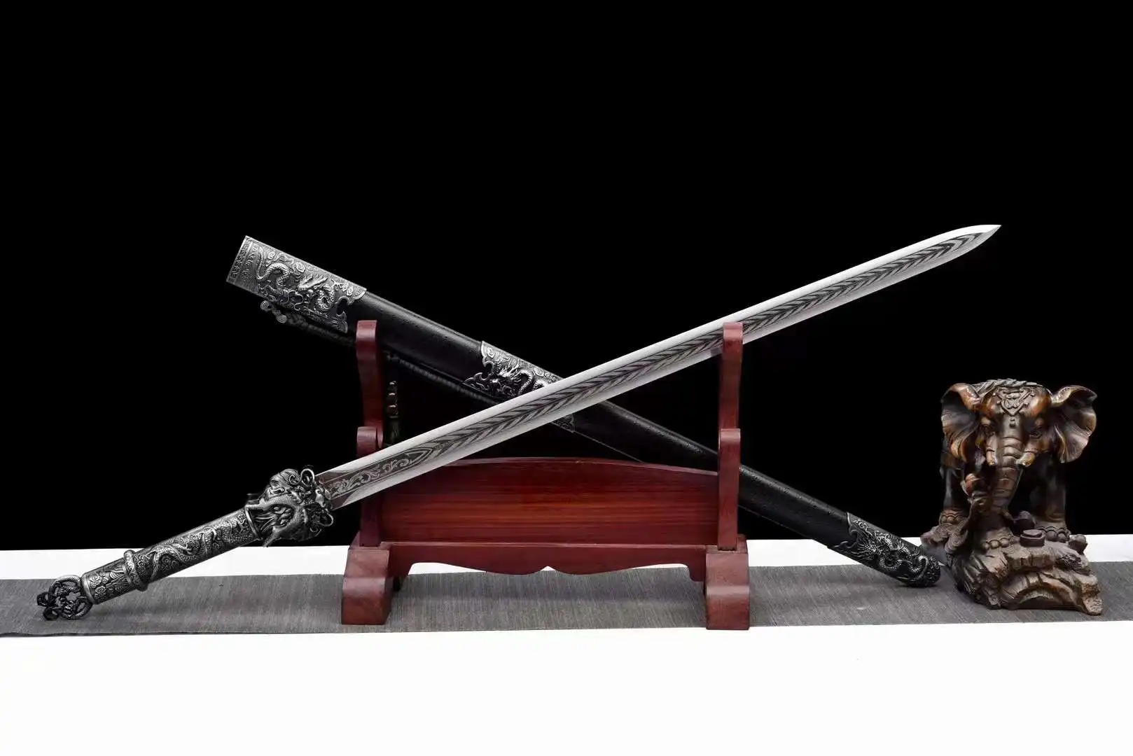 Traditional Chinese Kungfu King Dragon Battle Sword,Real Multi Refined High Manganese Steel Blade,Metal Handle,Unsharp