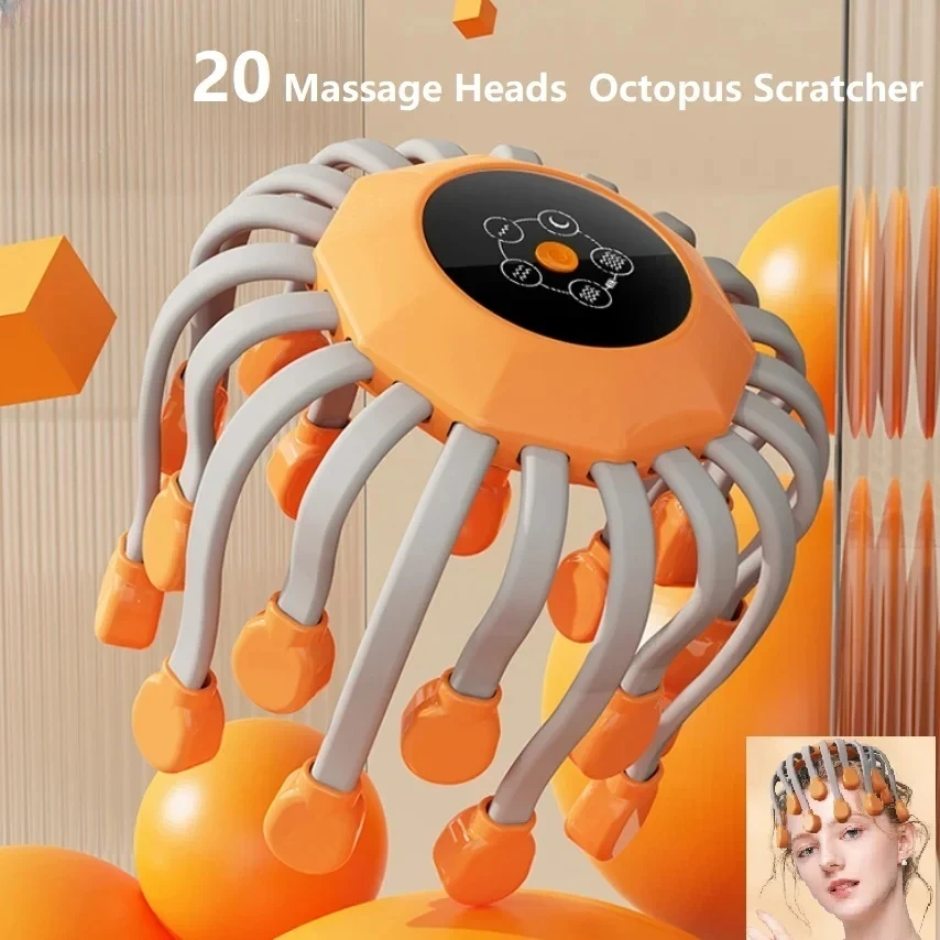 SCALP　MASSAGE　CОMB 20 Massage Heads Orange Scalp Massager - Red Light Vibrating