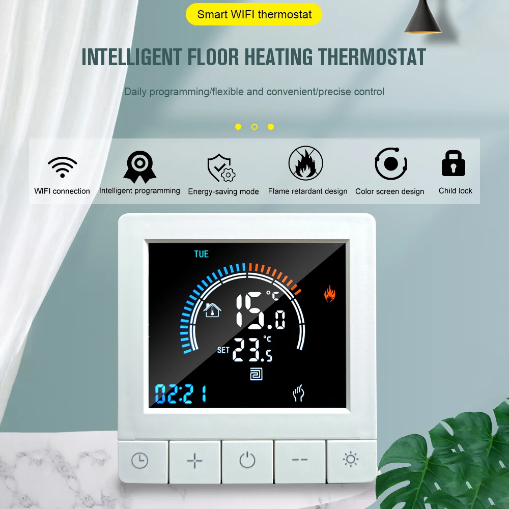 Programmable Digital Thermostat with Child Lock WiFi LCD Display NTC Sensor Water Heating Warm Floor Underfloor Temperature Cont