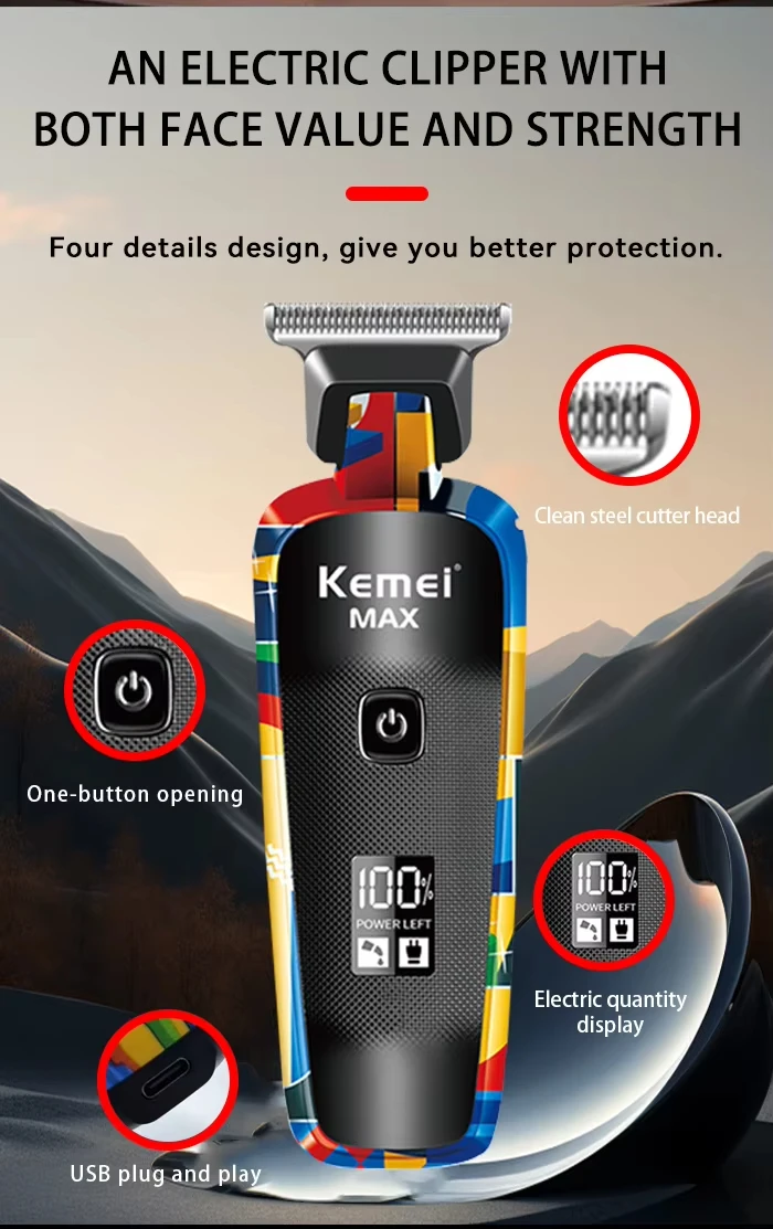 Kemei Professional Electric Hair Clipper Rechargeable Graffiti Pattern Beard Trimmer Men's Shaver KM-MAX2092 KM-MAX5090 KM-1102H