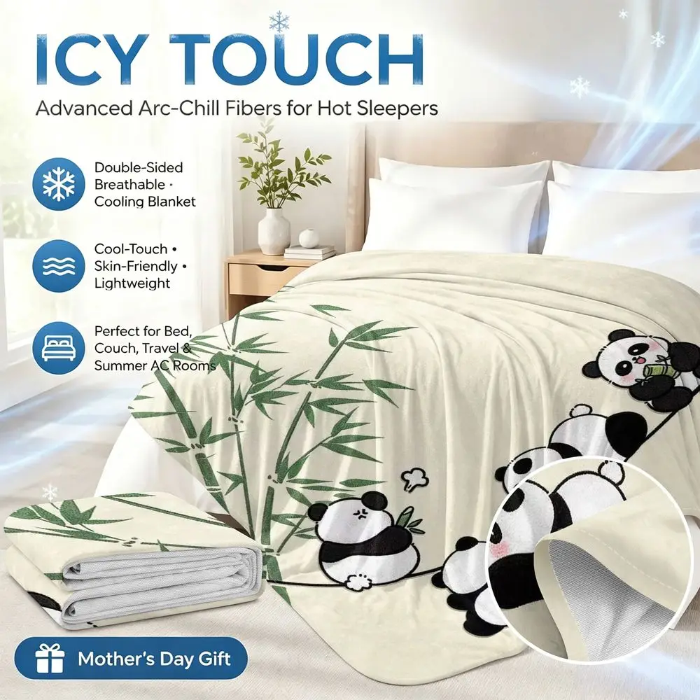 Panda Bamboo Print Cooling blanket Q MAX 0.3 Gentle Cool Throw For Adult Guest Room Night Sleep Wrap