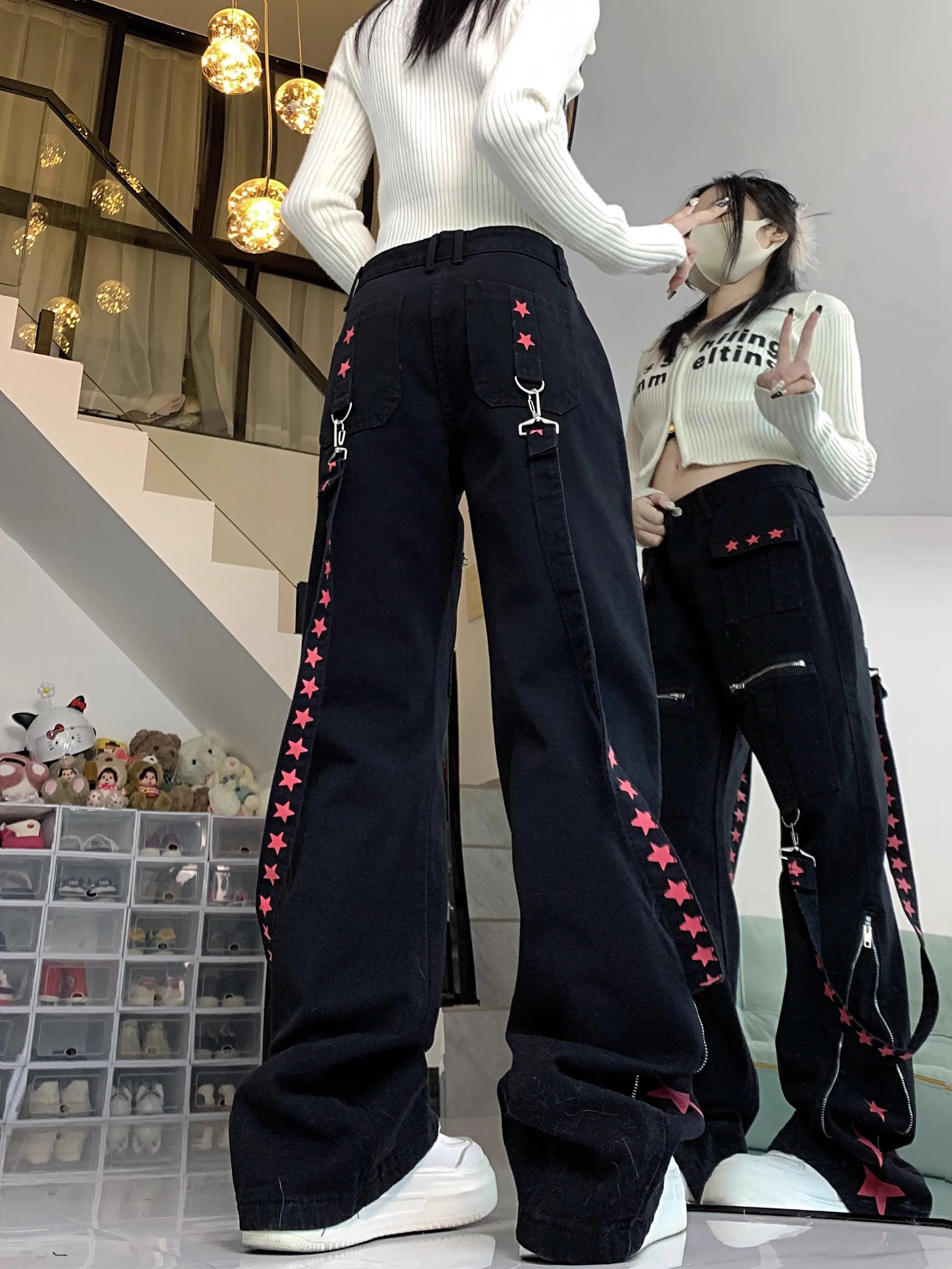 

Dark Academic Bandage Mop Baggy Jeans Women's Vintage 90s Aesthetic Clothes Y2k Denim Trousers Harajuku Wide Leg Pants Female