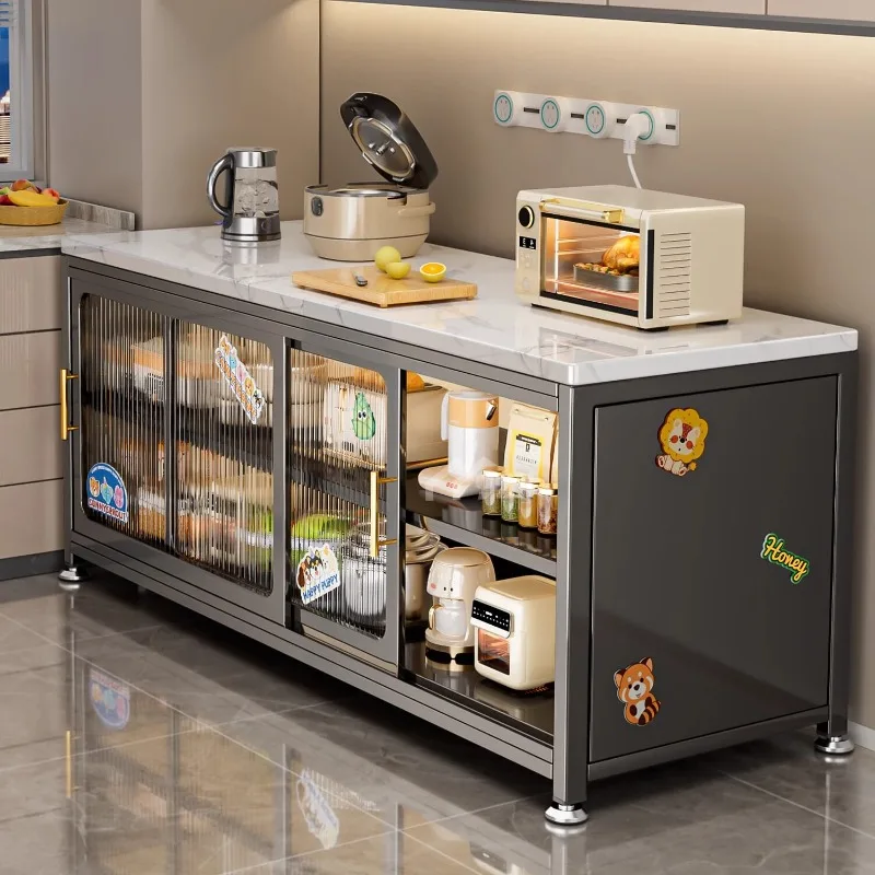 

Kitchen Slate Edge Cabinet Multi-layer Cutting Table Console Multifunctional Microwave Storage Cabinet Household Locker