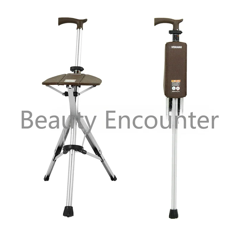 New High Quality Aluminum Alloy Foldable Walking Cane Stick With Seat Adjustable Elderly Crutch Chair With Stool