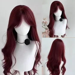 Mermaid Rose Red Wig for Women Temperament Big Wave Long Curly Wigs for Daily Use Cosplay Lolita Synthetic Headband Wig 가발