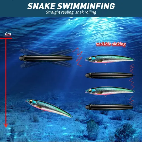 Imagen 2 del producto Señuelos de pesca con lápiz que se hunden, 4 Uds., 110MM, 60G, señuelo de pesca de mar, cebo duro Artificial para atún marino, señuelo de pesca GT con anzuelo fuerte