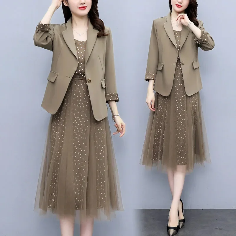 

Temperament Goddess High-End Fashion Suit Spring Autumn 2022 New Western-Style Suit Jacket Polka Dot Skirt Slim Two-Piece Stes