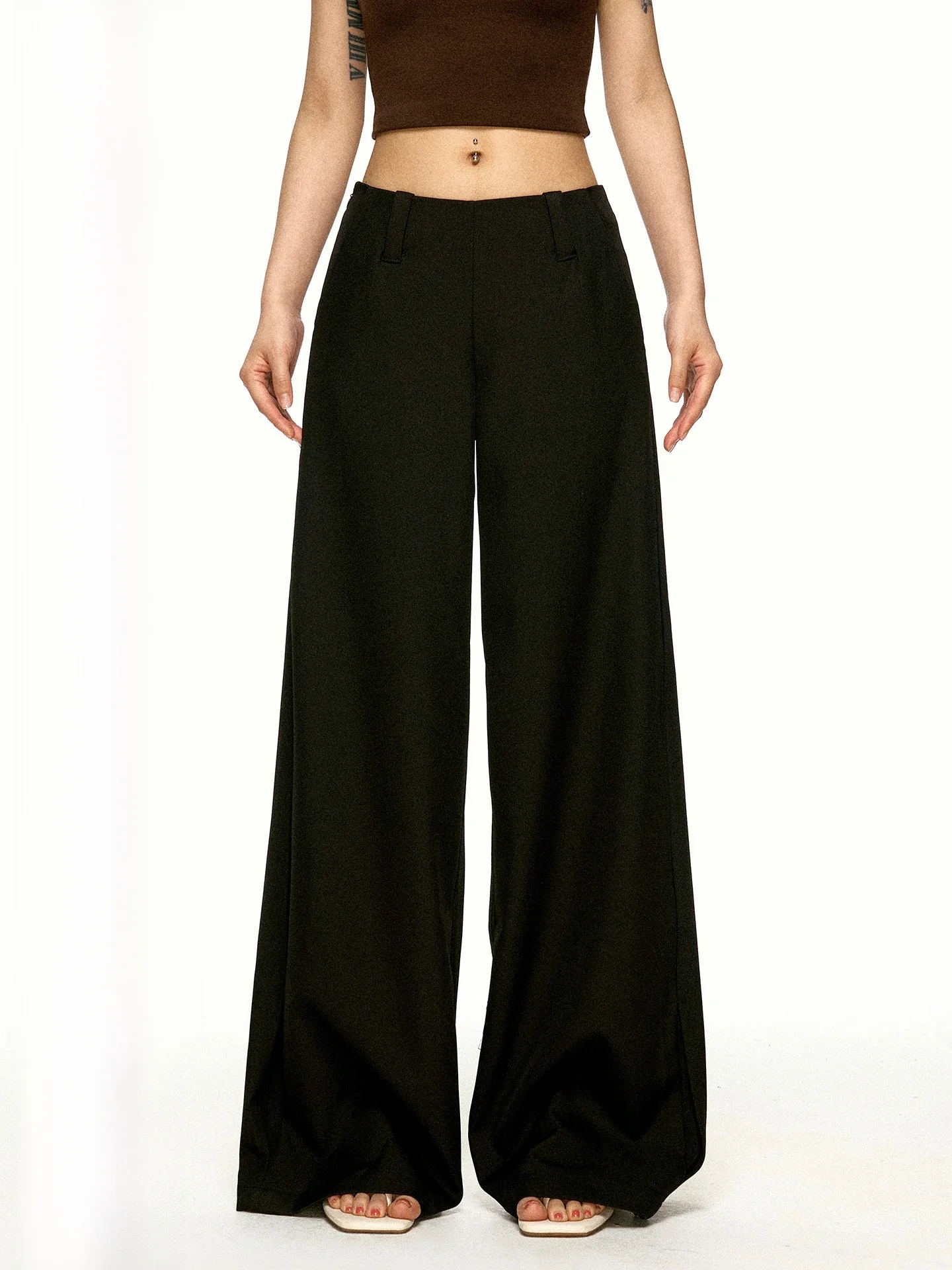 Aaisup Low Waist Wide Leg Pants Women's Loose Casual Trousers Black Korean Style Autumn Initials Drapey Not Legging Micro Flared