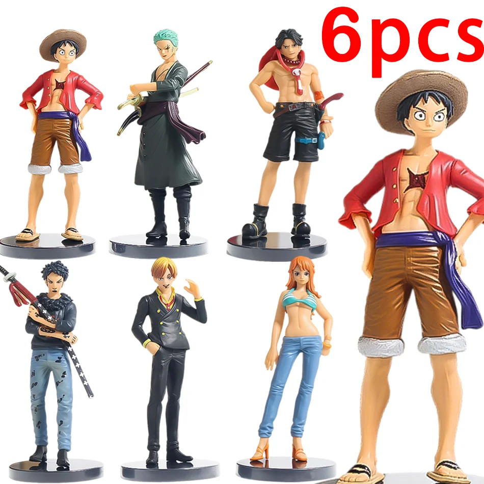 Figuras de Anime One Piece, 6 Piezas, Luffy, Ace, Solon, Mei, Sanji, Modelo de Acción en PVC, Estatua Decorativa de Escritorio, Colección de Juguetes y Regalos
