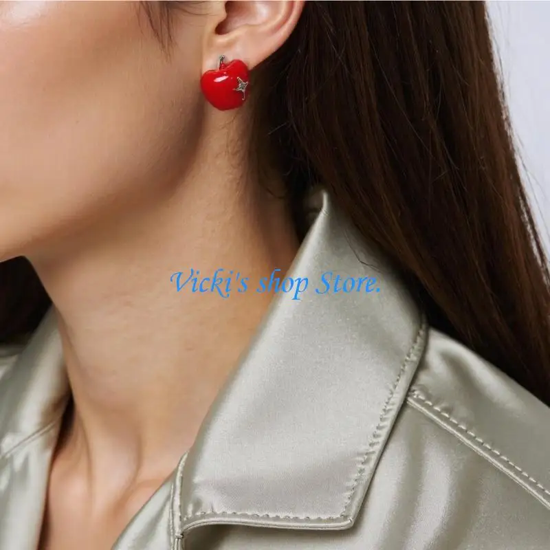 C1FC Red Dripping Oil Apples Ear Studs Delicate Fashion Earrings For Girls And Women