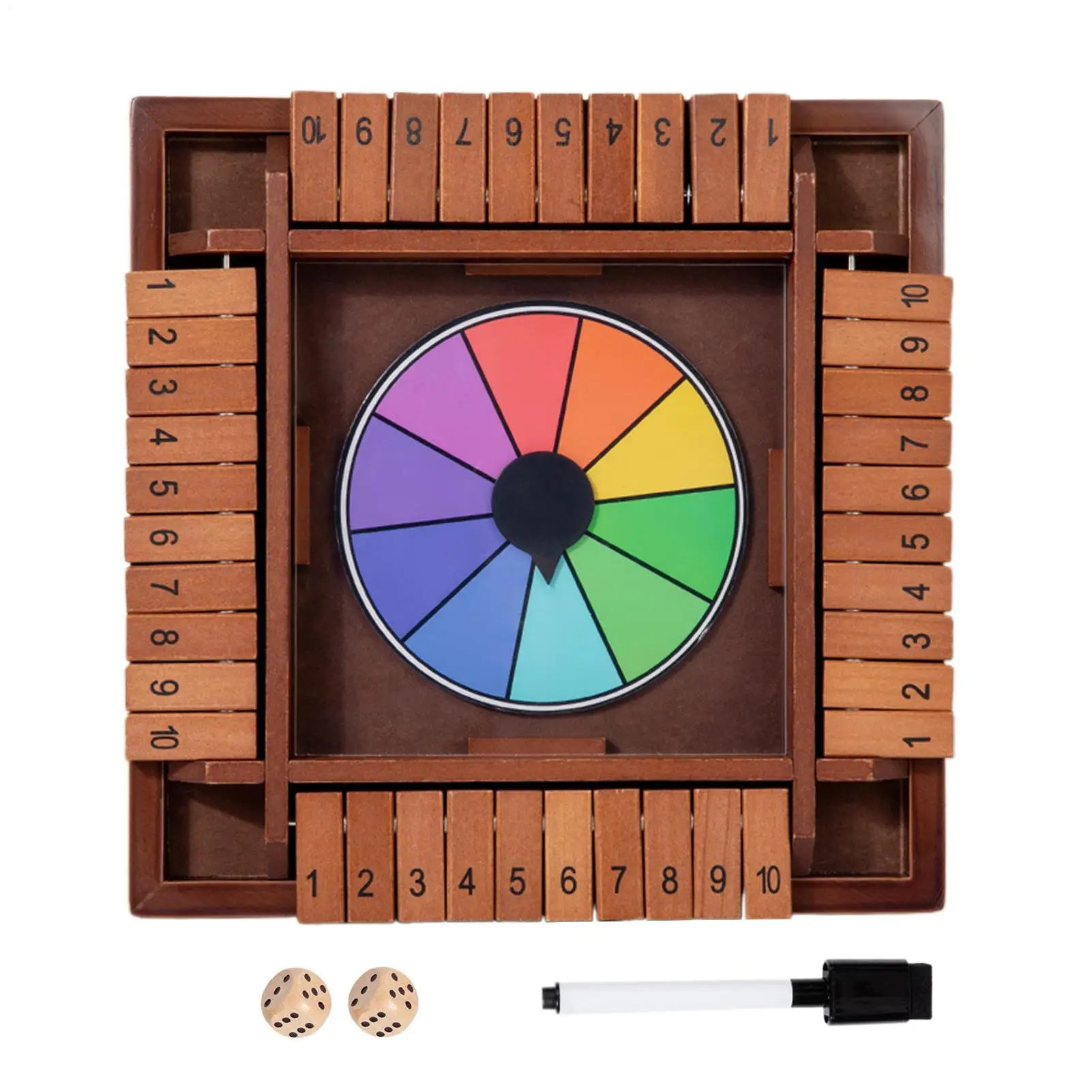 

Dice Board Wooden Close The Box Game Four-sided Numbers Chess Toy For Parent-child Adult Student Men Home Travel Party Family