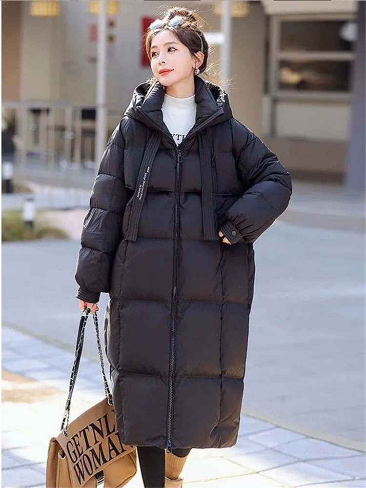 2024 New Cotton-Padded Jacket Female Korean Plus Size High Quality Hooded Down Coat Women Parkas Long Outerwear Fashion Overwear