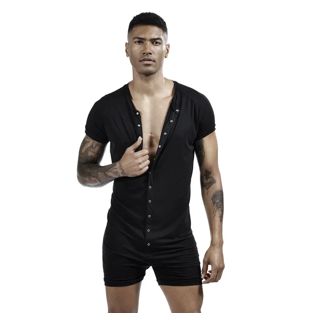 

Button-up Bodysuits for Men Short Sleeve Undershirts Wrestling Singlet Workout Running Vest Bodywear Jumpsuits Sportswear Onesie