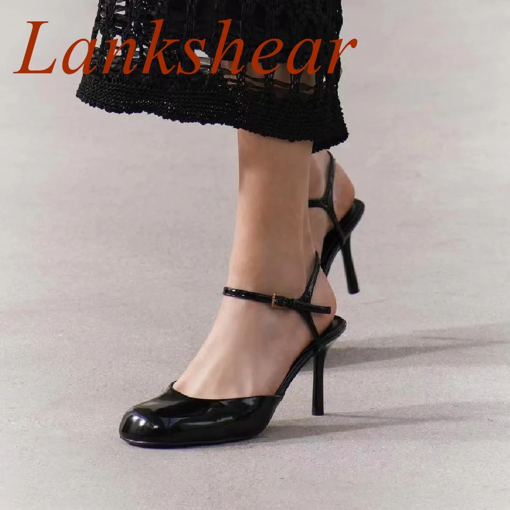 Round Toe Stiletto Heels Women Pumps Black Shallow Fashion Slingback Back Strap Party Buckle Strap Sexy Spring Women Shoes